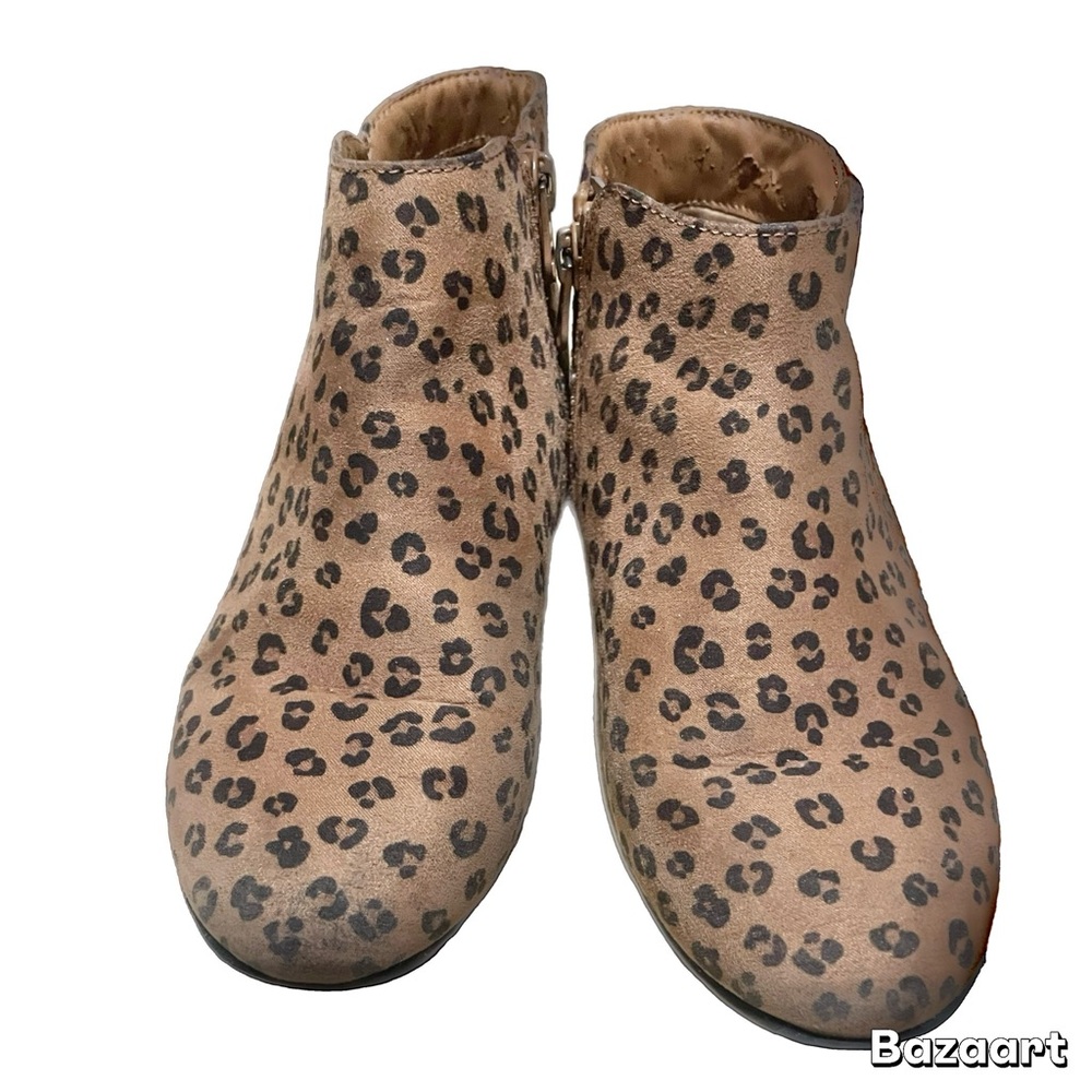 Sz 2 Leopard Print zip up Bootie ankle boots - Picture 3 of 5